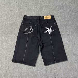 Pantalones Cortos Bermuda de Cintura Alta para Hombre con Logotipo de Estrella Bordado, Diseño Casual de Color Sólido con Botones y Tejido de Algodón - Product Image 2