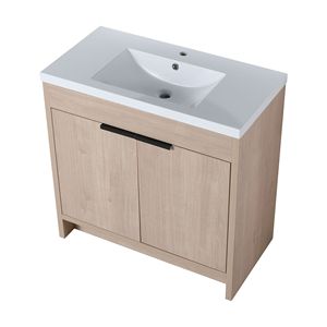 Mobile Bagno Freestanding da 36 Pollici con Lavabo in Resina Bianca e 2 Ante con Chiusura Ammortizzata (BVB02436PLO GRB3640) - Product Image 5