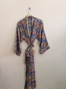 Patchwork Silk <b>Satin</b> Long <b>Kimono</b> <b>Robe</b> Soft and Comfy Summer Beach Cover up with V-neck Drawstring Closure Front Logo Mid Rise - Product Image 5