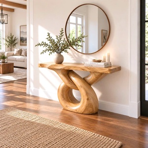 Table d'entrée en bois massif, table murale décorative pour l'entrée, sculptée à la main - Product Image 4
