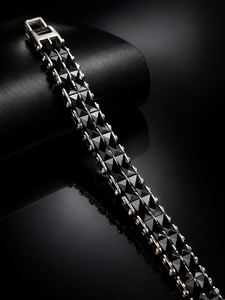 Pulsera de Cadena de Pirámide de Tungsteno Chapada en Rodio Negro para Hombre, Diseño de Eslabones Clásico Minimalista, Uso Diario - Product Image 4