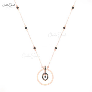 Collar de Eternidad con Patrón de Círculos de Diamantes Negros en Oro Sólido de 14K, Collar de Diamantes de Corte Redondo de 2 mm, Ofertas Exclusivas al por Mayor - Product Image 1