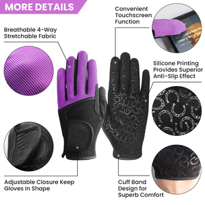 Gants d'équitation de couleur violette en cuir doux et polaire pour enfants, équipement d'entraînement pour jeunes cavaliers - Product Image 4