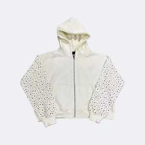 Sweat à capuche surdimensionné pour homme, de qualité supérieure, au design tendance, avec fermeture éclair et strass, en mélange polyester/coton, style vintage, en polaire pour le printemps - Product Image 3