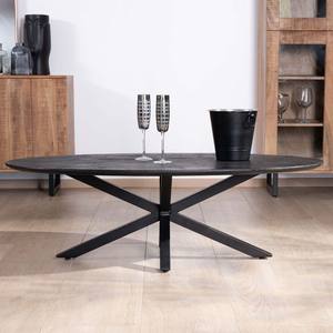 Mesa de centro Vandana Golden Comfort con tablero elíptico de madera maciza de mango arenada y patas metálicas 3D Pisa - Product Image 2