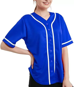 Maillot de baseball bleu pour homme, manches courtes, col en V, boutons sur le devant, respirant, polyester, coupe classique, nom du joueur personnalisé, toutes saisons - Product Image 1