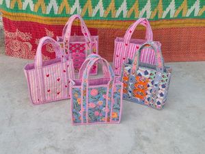 10-100" <b>Pcs</b> Lot Of Wholesale Quilted Cotton <b>Mini</b> Lunch Bag: Floral Abstract Print Handbag Block Printed Shopping Bags Beach Bag - Product Image 1