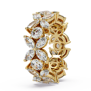 Anillo de Eternidad Floral Premium de Oro Puro de 14K con Diamantes Cultivados en Laboratorio de Corte Marquesa y Racimo Redondo, Anillo de Boda, Joyería Fina para Aniversario - Product Image 2