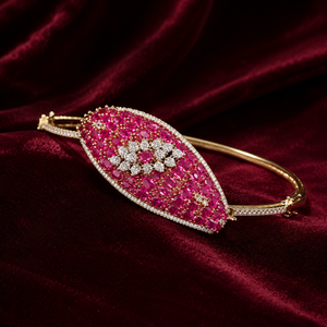 Pulsera Abrible de Lujo LISA JEWELLERS, Diseño Real, Plateada y Bañada en Oro, con Circonitas y Rubíes Rosados, Certificada BIS, Oro de 22K, para Novia - Product Image 5