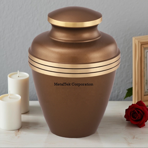 Nouveau design urne de crémation Avalon marron châtaigne pour les cendres funéraires souvenir humain et animal de compagnie urnes funéraires par MetalTek Corporation Inde - Product Image 1