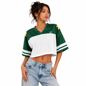 Camiseta Deportiva Corta de Fútbol Americano para Mujer, Manga Corta, Paneles en Contraste, Ropa Deportiva, Fabricación Personalizada al por Mayor OEM - Product Image 2