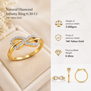 Anillo Infinito con Diamante Natural de 0.30 Ct |   Anillo de Oro Amarillo de 14K con Diseño Infinito Elegante, Joyería Fina para Boda o Compromiso, Regalo para Mujer - Product Image 5