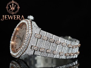 Export Quality Mens Luxury Full Diamond Stainless Steel <b>Watch</b> 41mm <b>Case</b> Analog Mechanical Auto Blue Glass Butterfly Clasp Date - Product Image 2