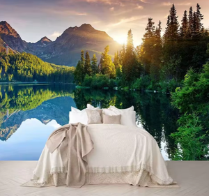 Montaña con <span class=keywords><strong>lago</strong></span> foto papel pintado paisaje pared <span class=keywords><strong>Mural</strong></span> para dormitorio sala de estar TV Fondo sofá pared - Product Image 1