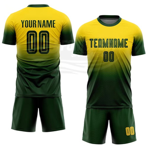 Men's Yellow Green Gradient <b>Soccer</b> Jersey Set Sublimated Print Crew Neck Short Sleeve Breathable Polyester All Seasons Adult - Product Image 1