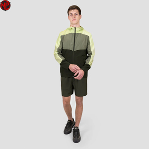 Men Color Block <b>Tracksuit</b> Set Lightweight Windproof Jogging Jacket and Shorts Set Custom Logo Sportswear Suit - Product Image 1