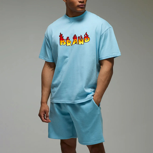 Ensemble 2 pièces personnalisé pour homme : T-shirt et short de sport décontractés d'été, tricotés 100 % coton de haute qualité, coupe classique - Product Image 1