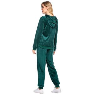 PIHA SPORTS Ensemble de survêtement pour femme vert uni à capuche 2 en 1 en polyester/coton, manches longues, fermeture éclair sur le devant, poches latérales, décontracté, pour le jogging - Product Image 5