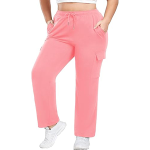 Pantalon cargo en coton taille haute pour femme, coupe ample avec cordon de serrage, idéal pour le yoga, la course à pied, les activités sportives et les loisirs en extérieur - Product Image 1