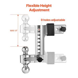 Gancio di traino regolabile da 8 pollici con attacco a tre sfere, ricevitore da 2,5 pollici per rimorchi, misure sfera 1-7/8, 2, 2-5/1 pollici - Product Image 4