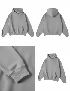 เสื้อฮู้ดดี้ผ้าฝ้ายฟลีซสีเทาขนาดใหญ่พิเศษ หนานุ่ม สกรีนโลโก้ตามสั่ง ผู้ผลิต OEM ขายส่ง ส่งออก - Product Image 4