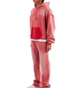Custom Women's Acid Washed Heavyweight Sweatsuits 100% Cotton Windproof Oversized Hoodies and <b>Sweatpants</b> <b>Sets</b> embroidery logo - Product Image 2