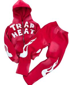 Chándal de algodón de dos piezas de alta calidad OEM para hombre, ropa de calle de primera calidad, conjunto de pantalón apilado, Joggers personalizados con bordado de logotipo personalizado - Product Image 1