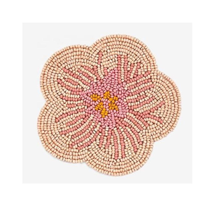 Flower Design Glass <b>Beads</b> <b>Coaster</b> Set of 4 Hand Embroidery Tea Coffee Mug <b>Coaster</b> Dining Table Use Home Festive Occasion <b>Coaster</b> - Product Image 4