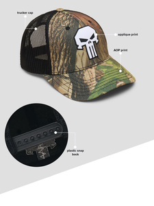 Gorra Trucker Camuflaje Punisher con Logotipo Bordado en el Panel Frontal, Malla Ajustable en la Parte Trasera, Estilo Urbano Unisex, Gorra de 6 Paneles - Product Image 6