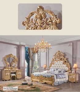 Juego de Dormitorio de Lujo Estilo Palacio Europeo Clásico, Madera de Caoba Sólida, Cama King Size, Armario, Mesitas de Noche, Tocador - Kiky - Product Image 5
