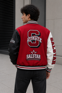 Veste de baseball universitaire personnalisée pour homme, noire et rouge, en laine avec manches en cuir, style bomber, vêtements personnalisés OEM - Product Image 4