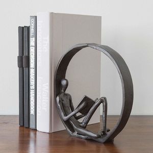 Minimalist Metal Bookend With Reading <b>Figure</b> Sculpture Circular Design Handmade Artistic Decor For Living Room Tabletop - Product Image 1