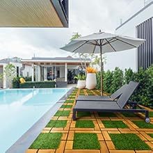 Carreaux de sol carrés Fresgard FG-VCG-AA antidérapants en bois d'acacia et mélange de fibres végétales, 300x300mm, pour balcon, jardin, décoration intérieure, résistants à la chaleur - Product Image 6