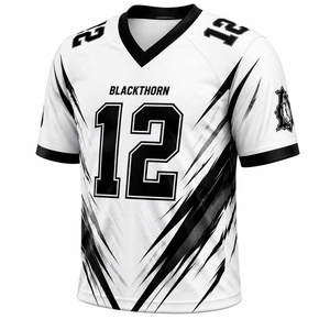 Uniforme de Fútbol Americano Sublimado con Cuello en V, Manga Corta, Spandex/Poliéster, Blanco y Negro, Absorbe la Humedad, con Nombre de Jugador - Product Image 4