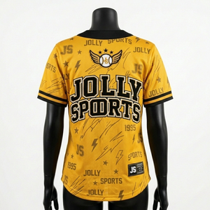 Camiseta de béisbol para mujer, malla de poliéster premium, ribete amarillo y negro, bordado personalizado en sarga, camiseta de béisbol de algodón para mujer - Product Image 4