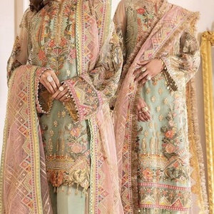 2021 commande personnalisée pakistanais indien élégant ethnique Salwar Kameez coton lin Net mousseline de soie soie brodé robe Viscose rayonne - Product Image 3