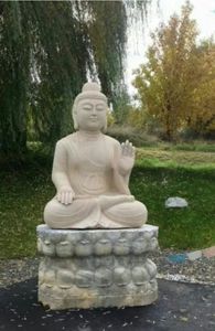 Statue de Bouddha moderne en pierre naturelle, sculpture en grès pour jardin, villa, parc, décoration extérieure, fabriquée en Inde, service après-vente - Product Image 4