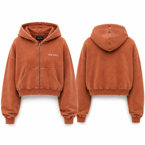 ONE APEX Women's Winter Oversized Cropped Zipper Hoodie Acid Wash Heavyweight Cotton Lined Front Logo Streetwear Fashion <b>Jacket</b> - Product Image 4
