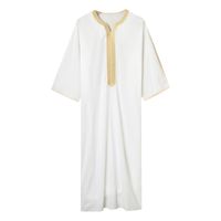 Thobe décontracté pour hommes musulmans, col brodé, manches longues, sans couture, respirant, séchage rapide, léger, robe traditionnelle arabe