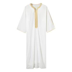 Túnica Musulmana Blanca Formal para Hombre, con Bordado Dorado en el Cuello, Manga Larga, Jubba Islámica, Kandura, Dishdasha, Túnica Árabe Tradicional - Product Image 3