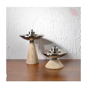 Quemador de incienso de piedra de Marquina negra pulida con vetas – Soporte para Bakhoor de acero inoxidable con patrón radial - Product Image 4