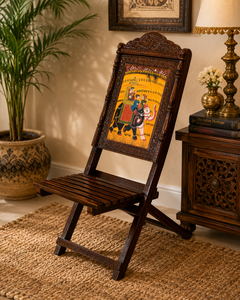Handcrafted Wooden Painted Mehrap Chair | Traditional Decorative Folding Accent Chair for Home Decor - Product Image 6