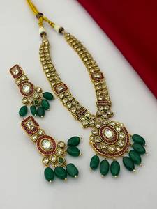 <b>Indian</b> Brass Kundan Polki <b>Necklace</b> <b>Set</b> Wholesale Imitation Rhodium Plated Women's Bridal Engagement Wedding Traditional Ethnic - Product Image 4