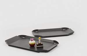 Ensemble de plateaux géométriques modernes en aluminium avec finition noire mate et poignées latérales pour la salle à manger et la décoration - Product Image 5