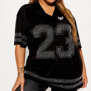 เสื้อเจอร์ซีย์อเมริกันฟุตบอลตาข่ายสีดำประดับเพชรเทียมสำหรับผู้หญิงสุดเทรนดี้ เสื้อโอเวอร์ไซส์สไตล์สตรีทแวร์  รับสั่งทำหมายเลขทีม  รับผลิตเสื้อผ้าทีมแบบ OEM  รับออเดอร์จำนวนมาก - Product Image 6