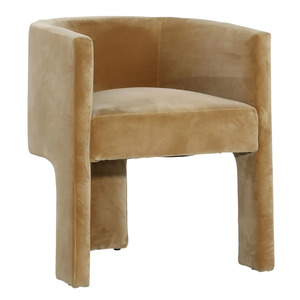 Fauteuil sculptural en velours camel avec cadre en teck massif pour salon - Product Image 6