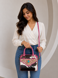 Wholesale Manufacture Tooled Cowhide Leather Mini Duffle Bag for Women Crossbody Small Speedy <b>Handbag</b> Purse Travel Overnight Bag - Product Image 4