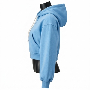 Sweat à capuche court pour femme, nouveau style, en molleton épais 100 % coton, avec fermeture éclair, chaud et confortable à manches longues - Product Image 2