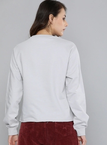 Sweat-shirt gris à col rond pour femme avec imprimé Purple Killer, manches longues, haut décontracté respirant en tricot 100% coton, vêtement d'automne - Product Image 5