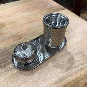 Moderno Quemador de Incienso Metálico con Patrones y Bandeja, Mabkhara, Quemador de Carbón para Oud, Decoración de Lujo para el Hogar - Product Image 1